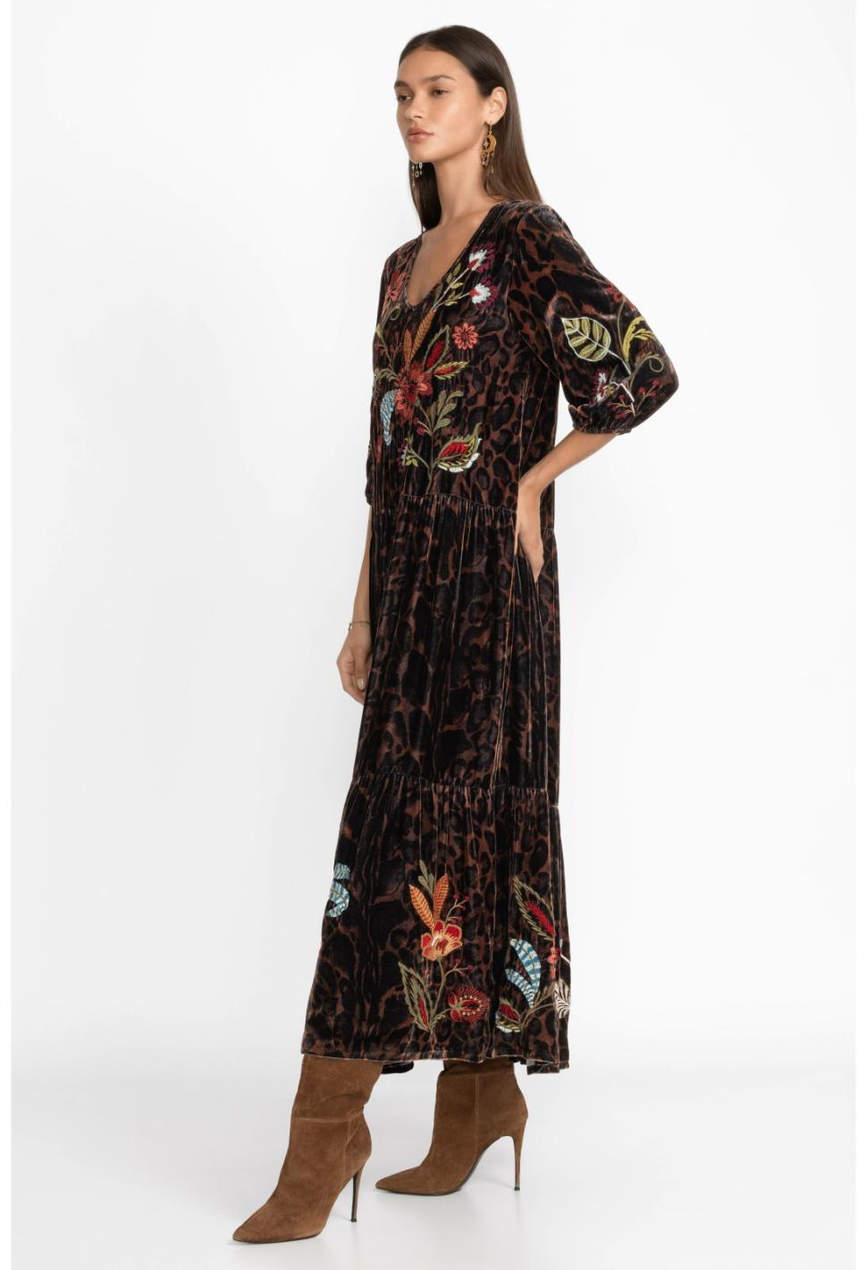 Women Dresses | Johnny Was Isabella Velvet Tiered Dress French Leopard