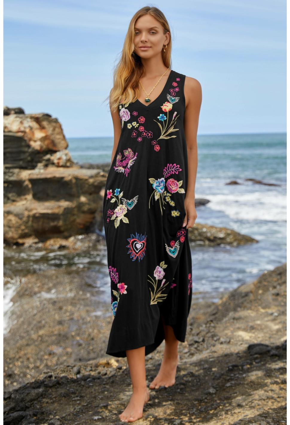 Women Dresses | Johnny Was Jessi Knit V-Neck Maxi Dress Black