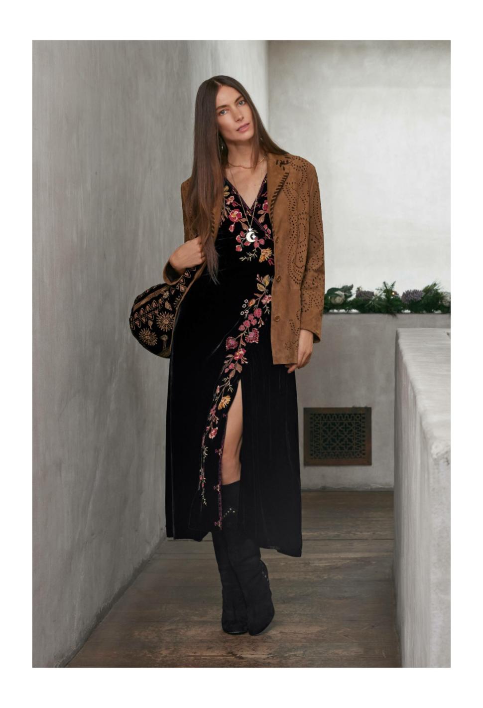 Women Dresses | Johnny Was Lilith Velvet Wrap Dress Black