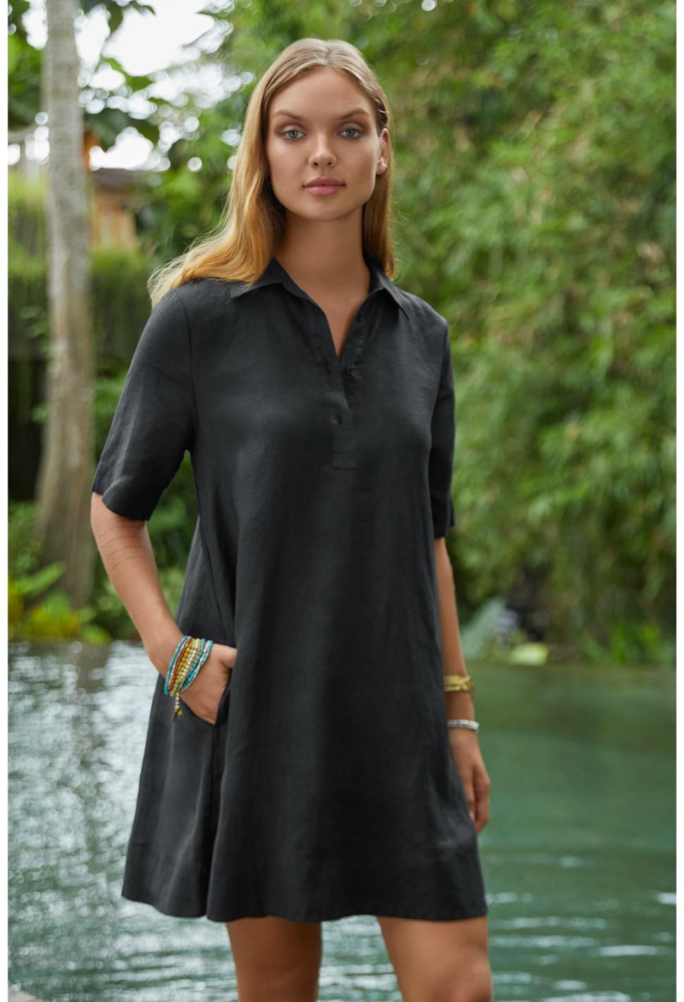 Women Dresses | Johnny Was Linen Polo Dress Black Beauty