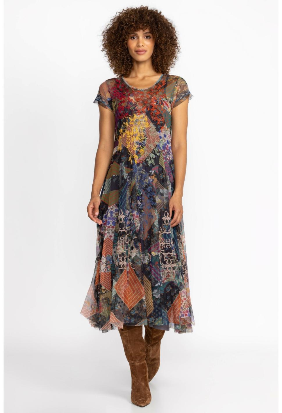 Women Dresses | Johnny Was Mazzy Godet Short Slv Dress Multi