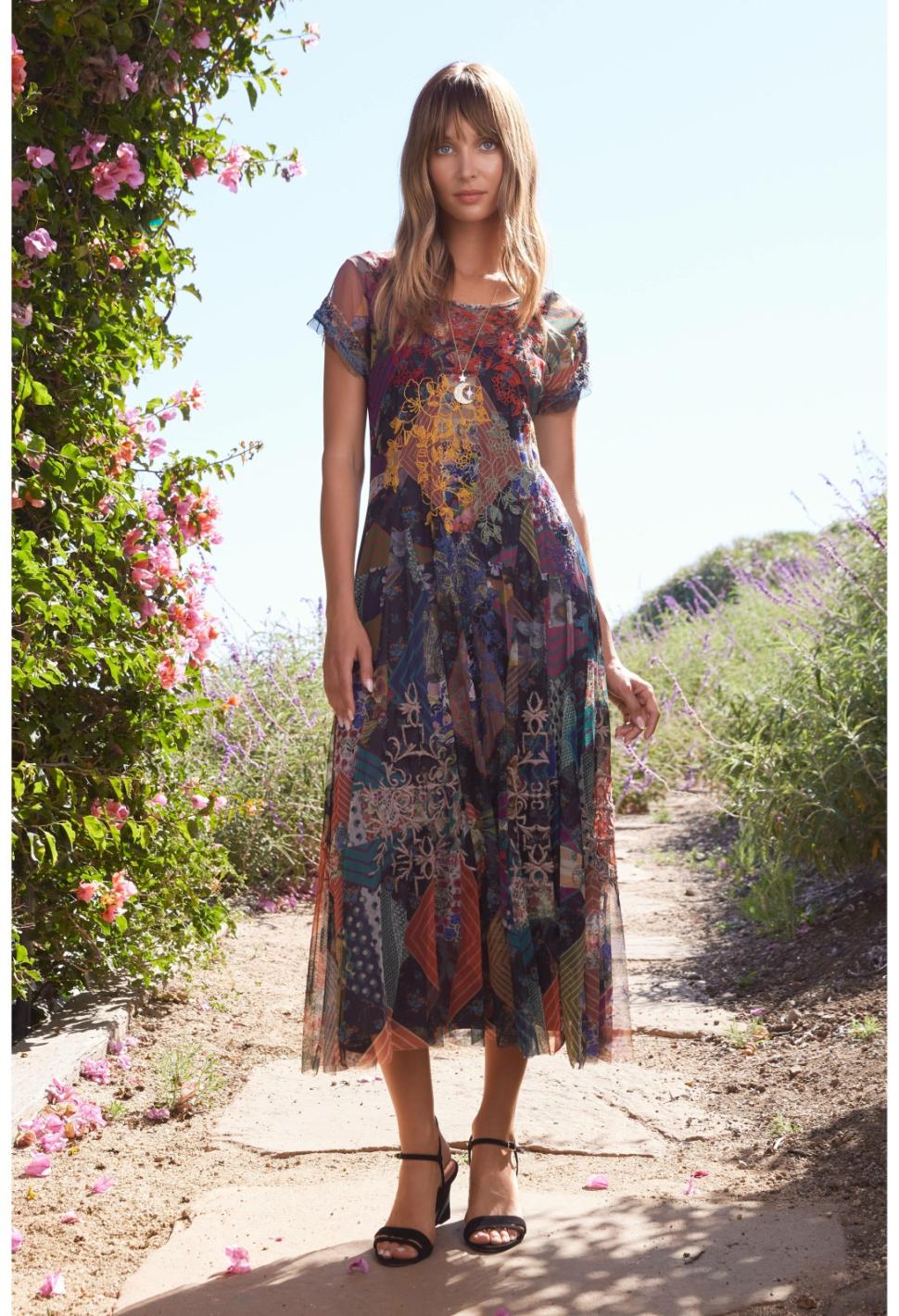 Women Dresses | Johnny Was Mazzy Godet Short Slv Dress Multi