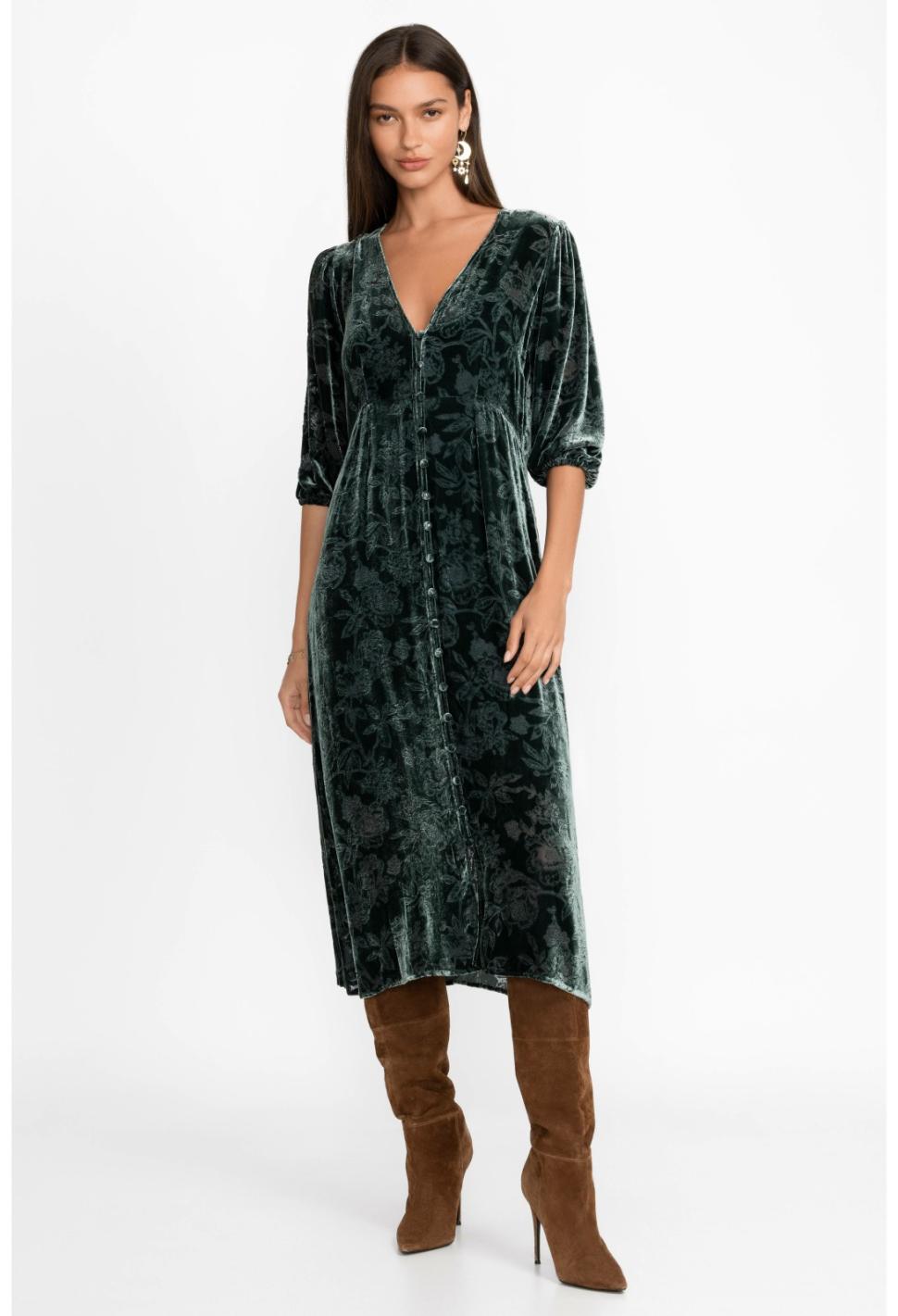 Women Dresses | Johnny Was Natalia Silk Midi Dress Emerald Green