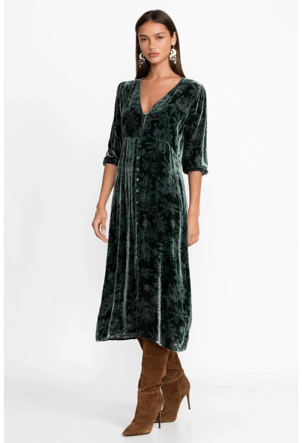 Women Dresses | Johnny Was Natalia Silk Midi Dress Emerald Green