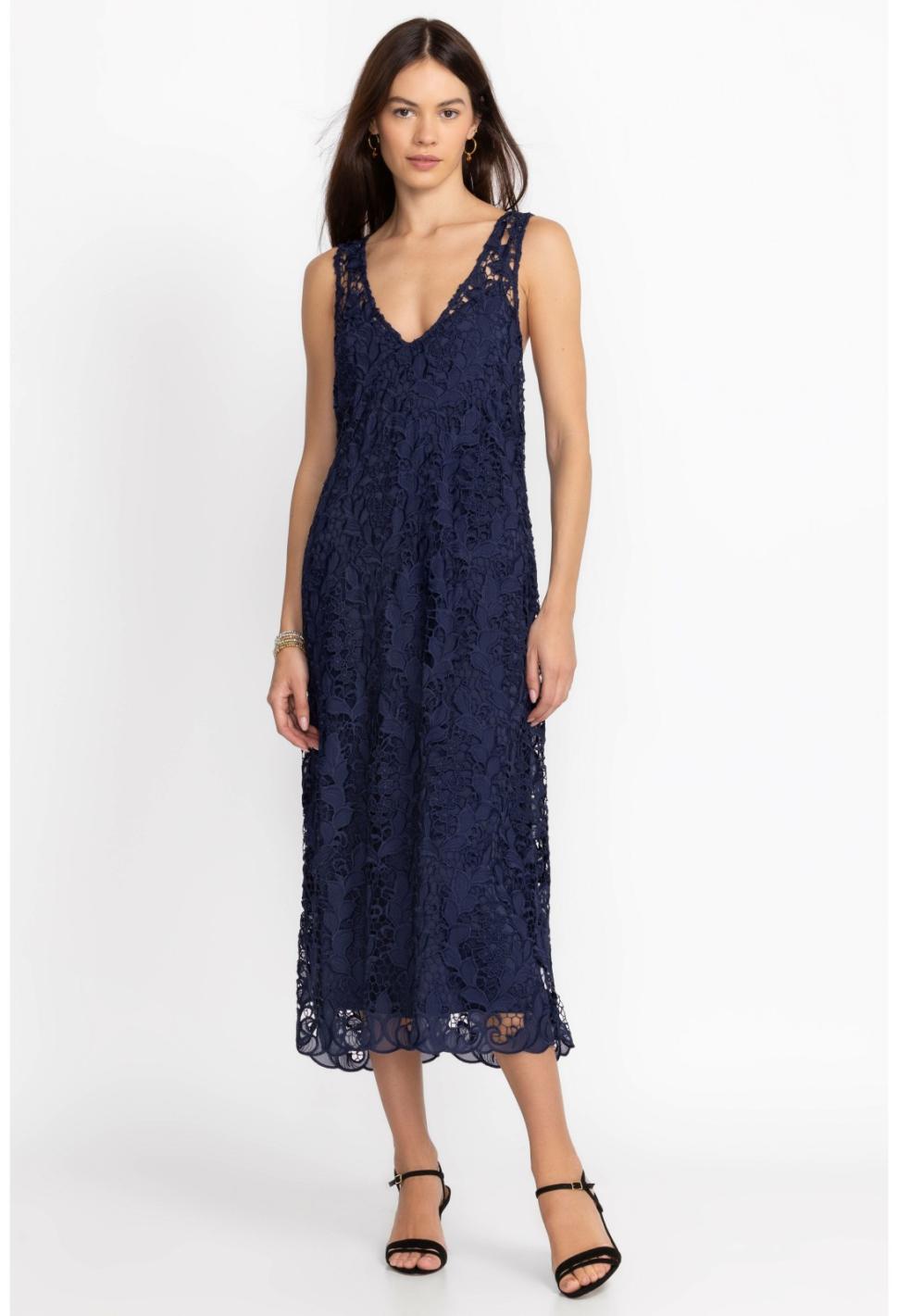 Women Dresses | Johnny Was Natalie Lace Midi Dress Sapphire Blue