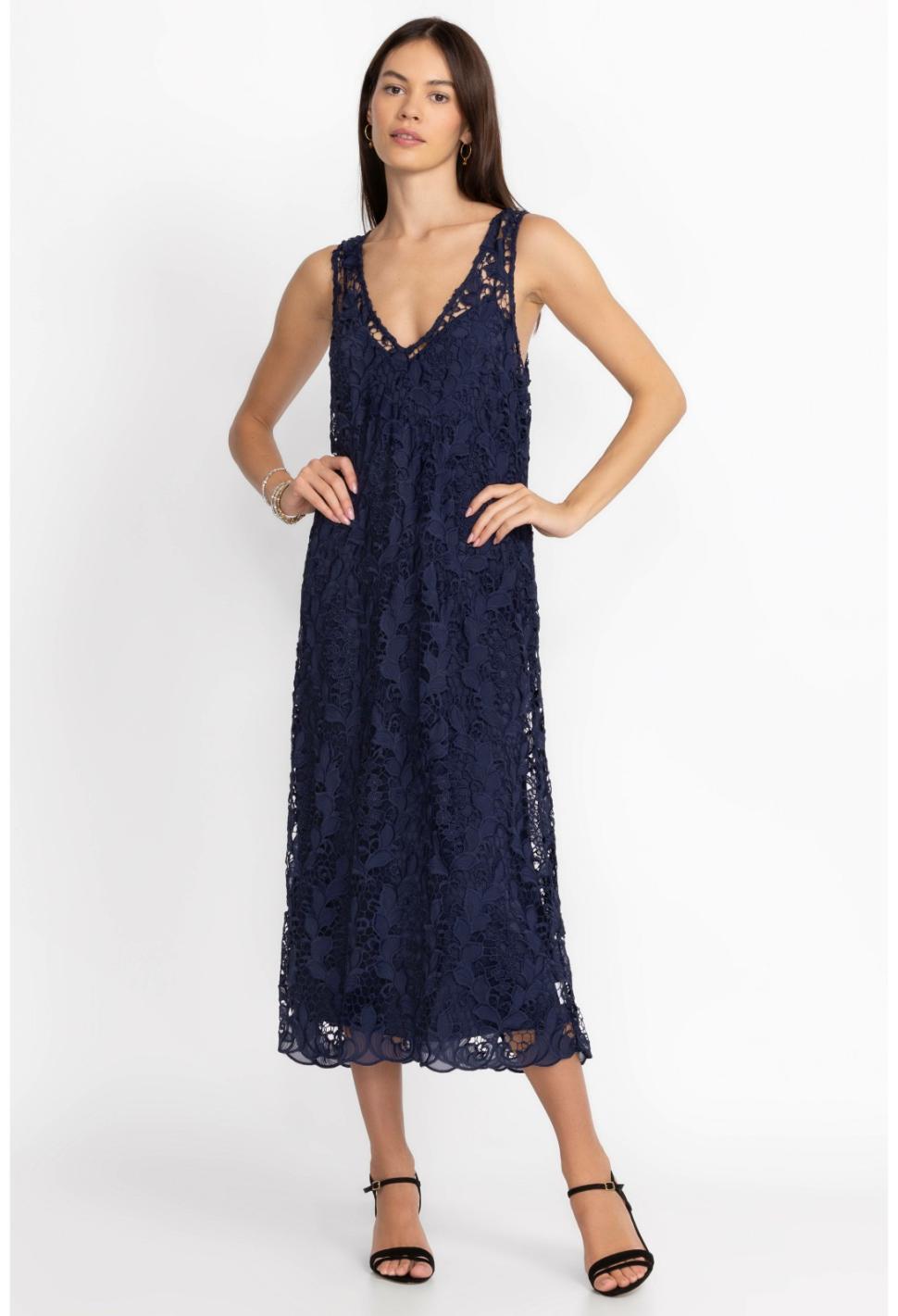 Women Dresses | Johnny Was Natalie Lace Midi Dress Sapphire Blue