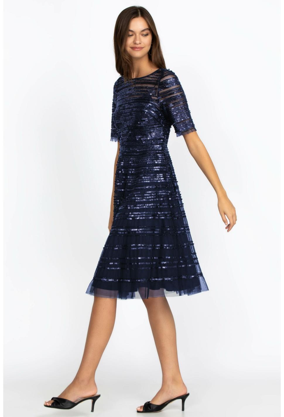 Women Dresses | Johnny Was Navy Beaded Mesh Dress Navy
