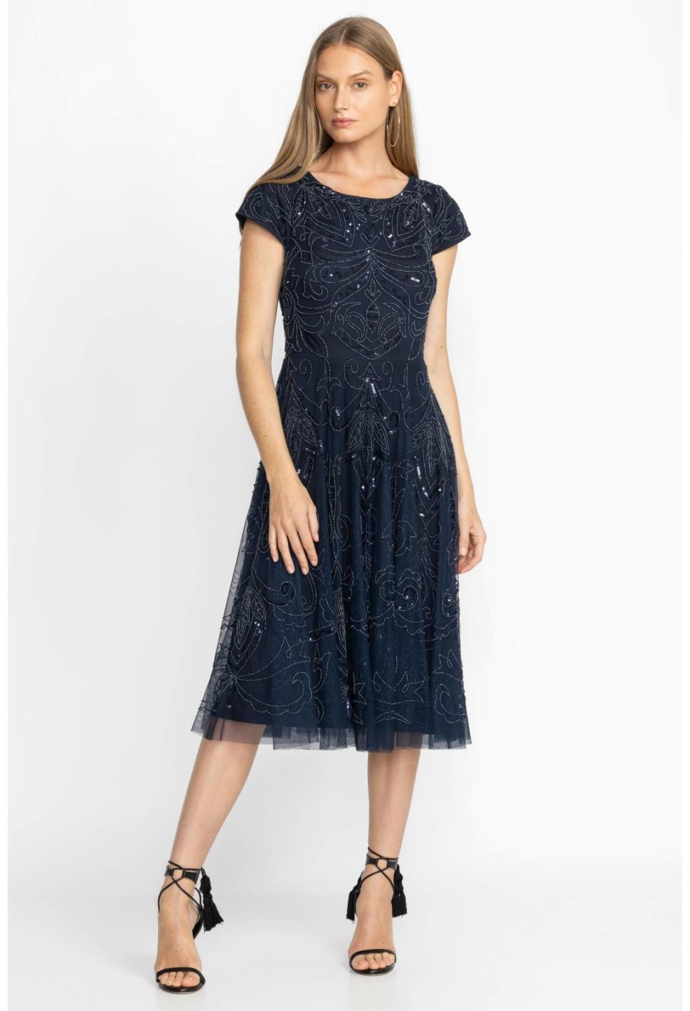 Women Dresses | Johnny Was Paisley Beaded Mesh Dress Navy