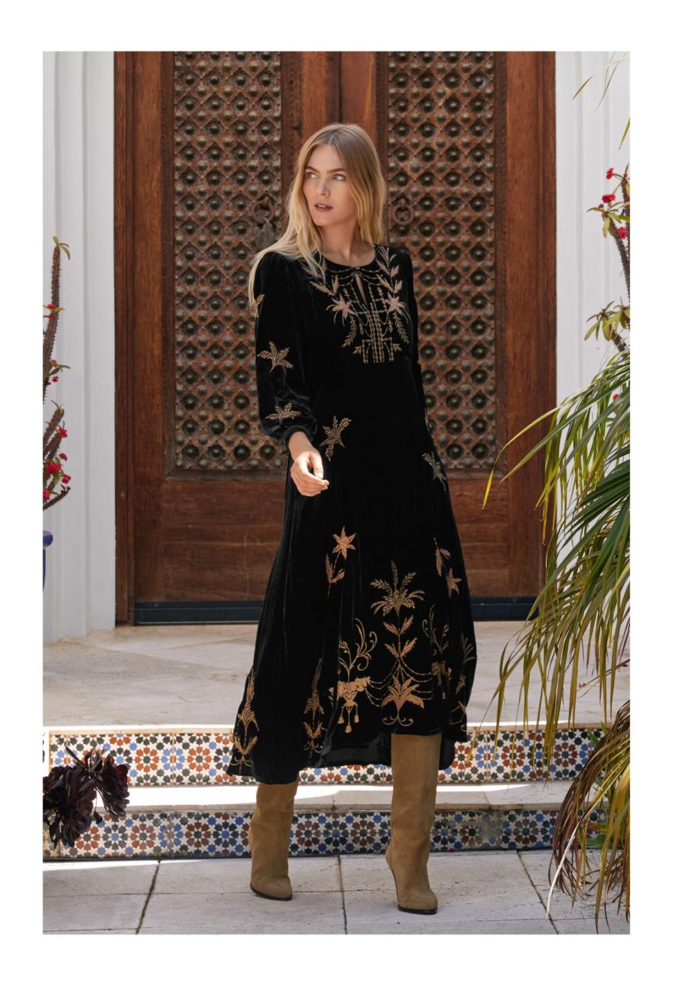 Women Dresses | Johnny Was Palmira Velvet Effortless Midi Dress Black