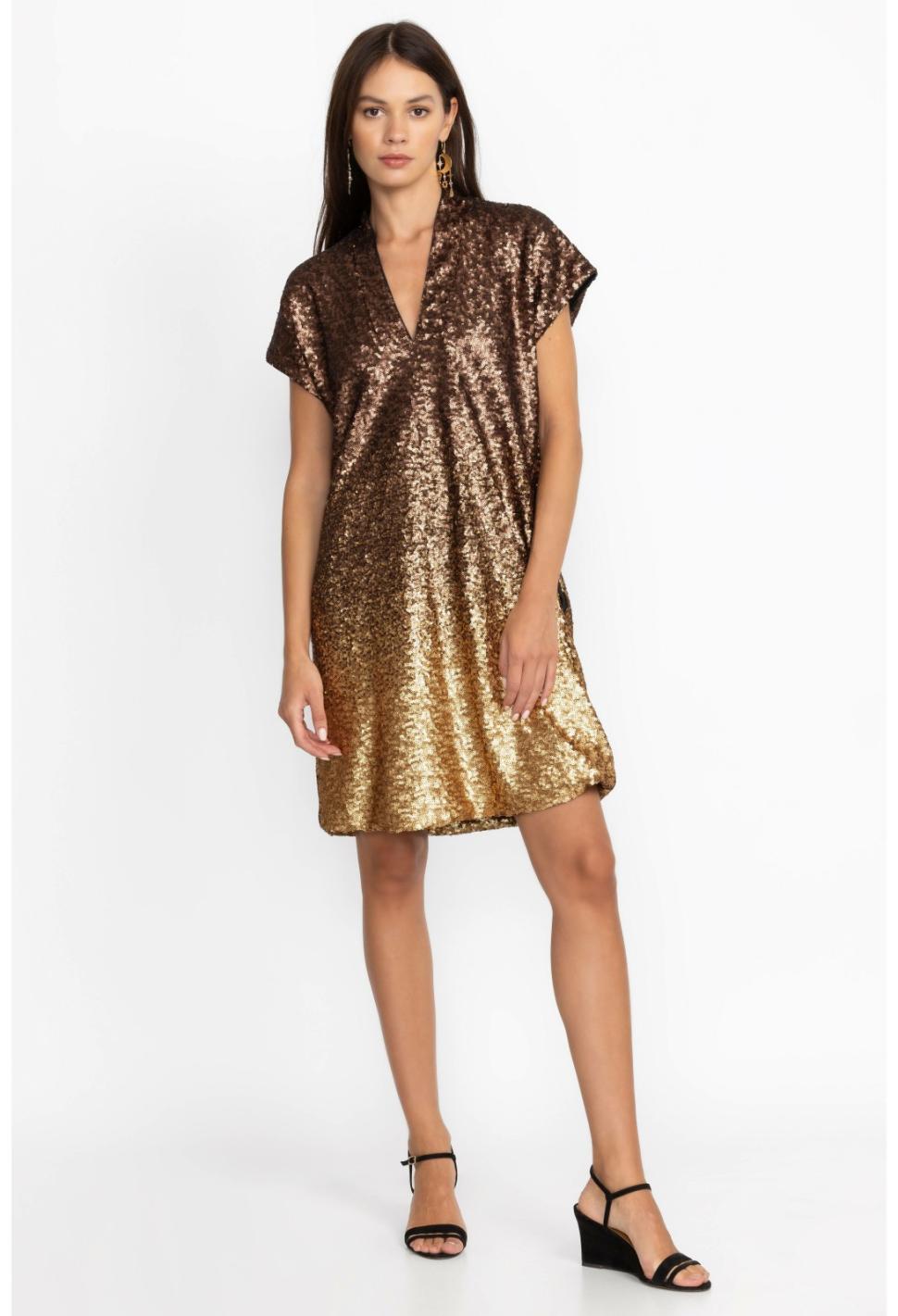 Women Dresses | Johnny Was Sequin Gold Alma Dress Gold
