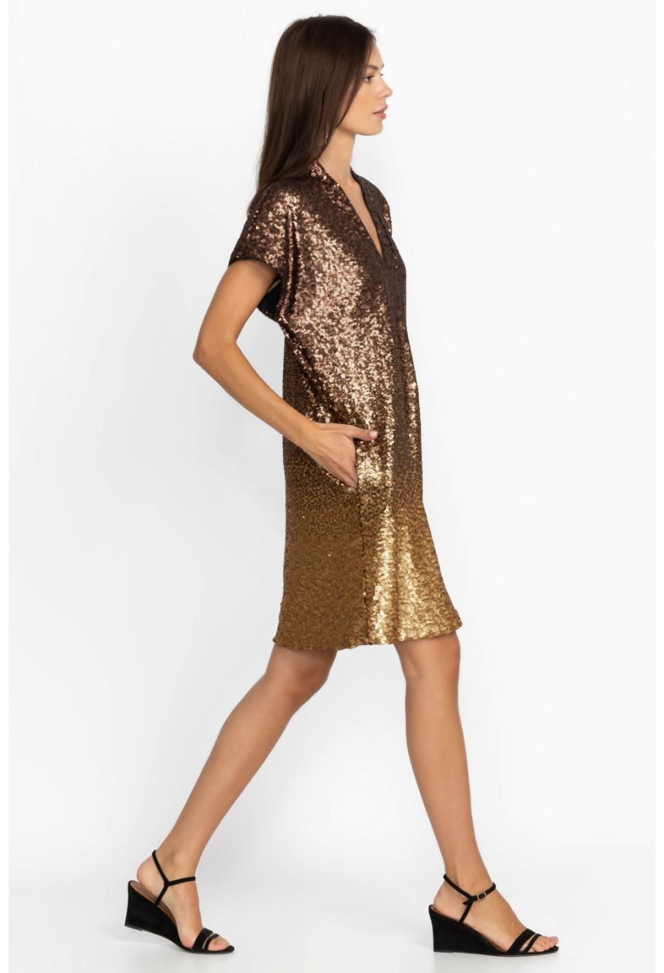 Women Dresses | Johnny Was Sequin Gold Alma Dress Gold