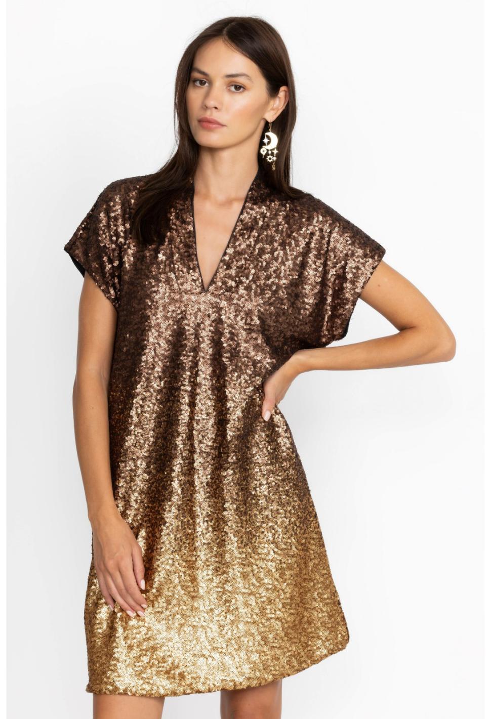 Women Dresses | Johnny Was Sequin Gold Alma Dress Gold