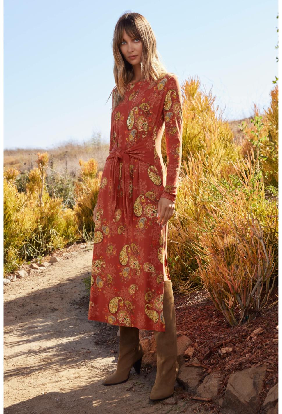 Women Dresses | Johnny Was The Janie Favorite Long Sleeve Tie Front Knit Dress Paisley Lace