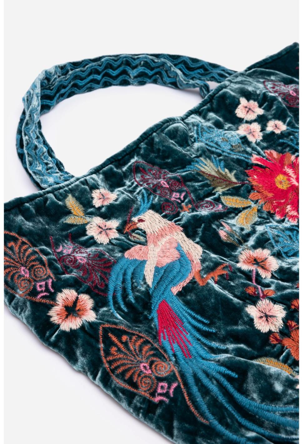 Women Handbags | Johnny Was Ashira Velvet Tote Bag Deep Teal