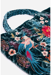 Women Handbags | Johnny Was Ashira Velvet Tote Bag Deep Teal