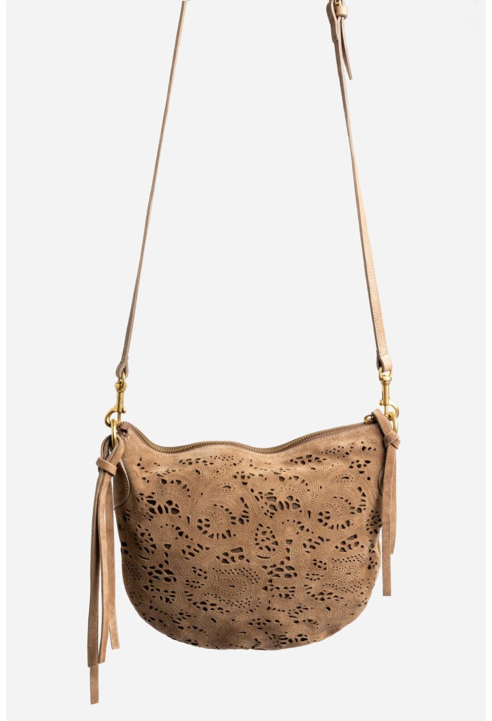 Women Handbags | Johnny Was Fiore Italian Suede Saddle Bag Walnut