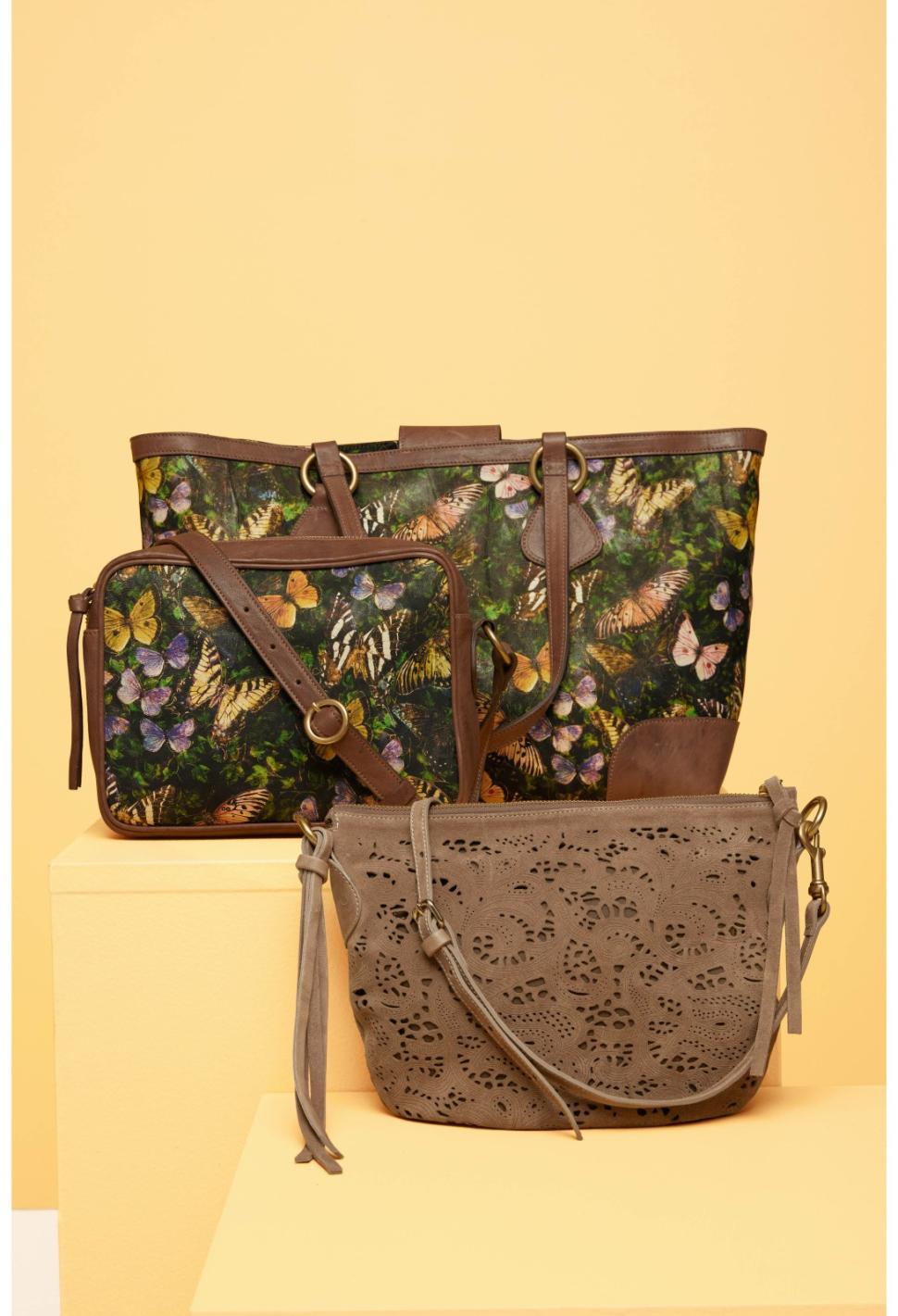 Women Handbags | Johnny Was Fiore Italian Suede Saddle Bag Walnut