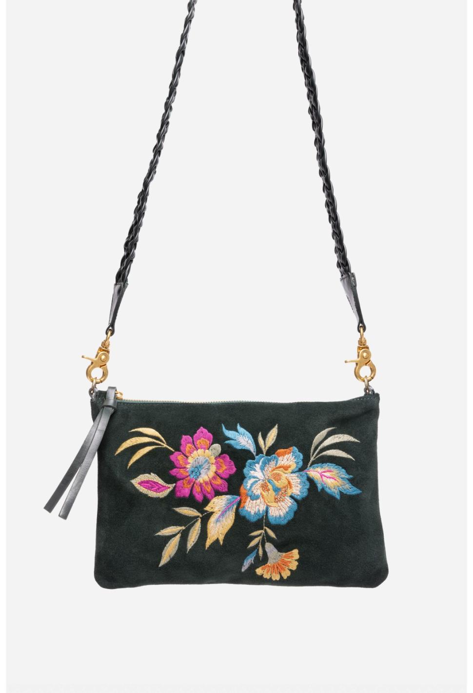 Women Handbags | Johnny Was Floreale Italian Suede Clutch Crossbody Dunkel