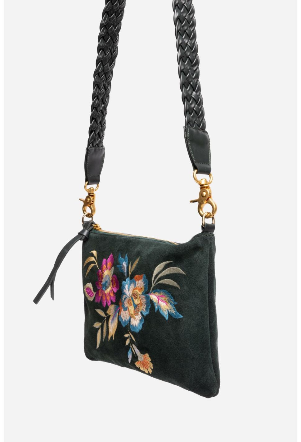 Women Handbags | Johnny Was Floreale Italian Suede Clutch Crossbody Dunkel