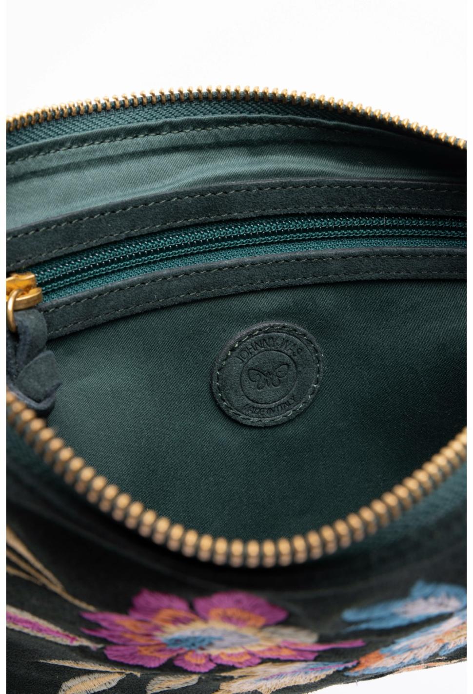 Women Handbags | Johnny Was Floreale Italian Suede Clutch Crossbody Dunkel