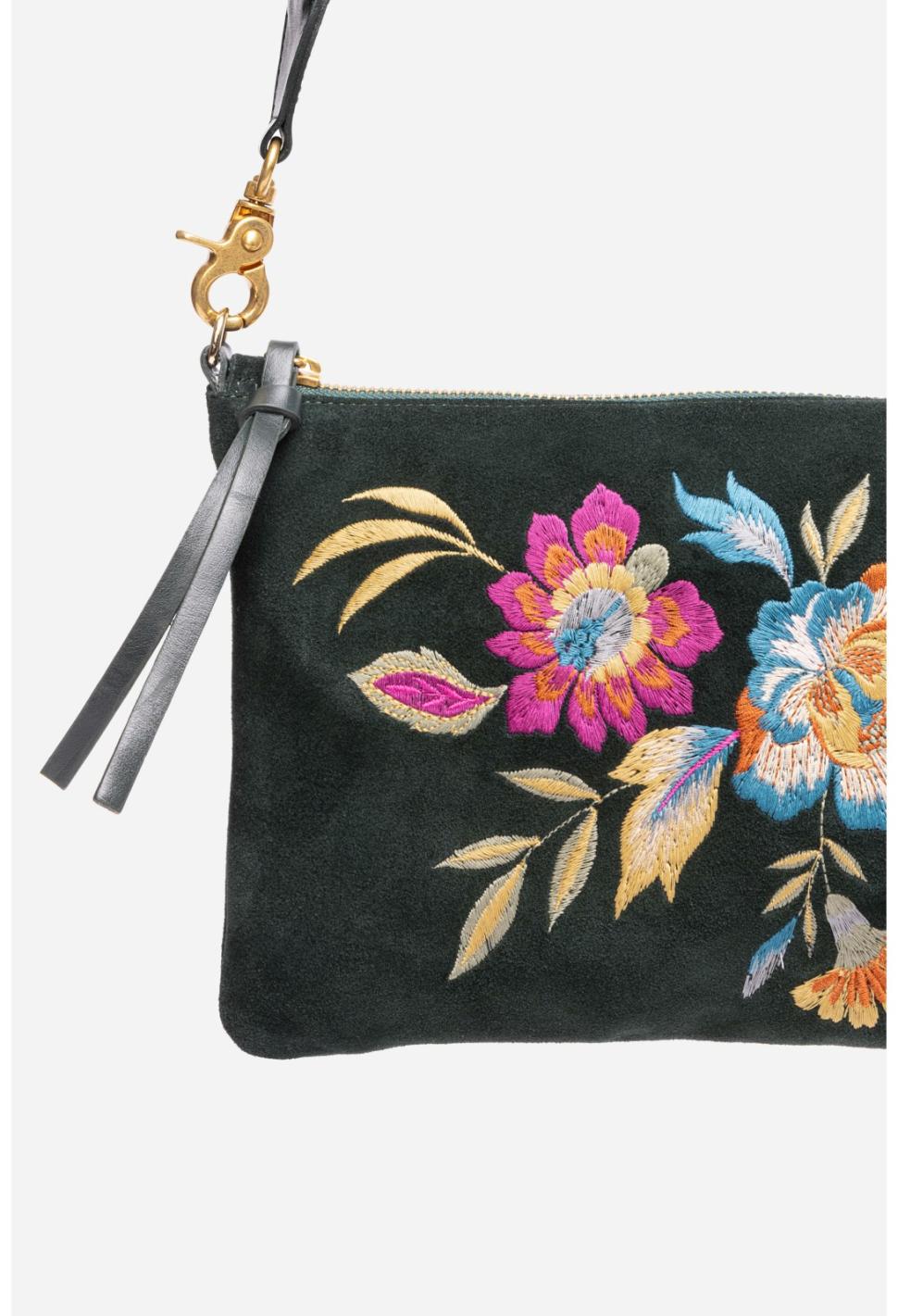 Women Handbags | Johnny Was Floreale Italian Suede Clutch Crossbody Dunkel