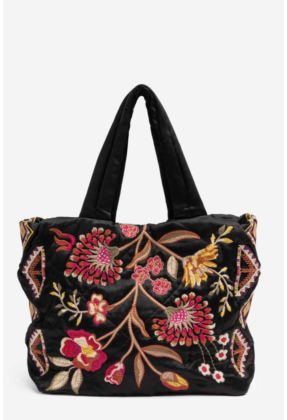 Women Handbags | Johnny Was Lilith Quilted Satin Tote Black