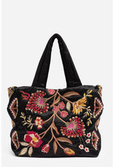 Women Handbags | Johnny Was Lilith Quilted Satin Tote Black