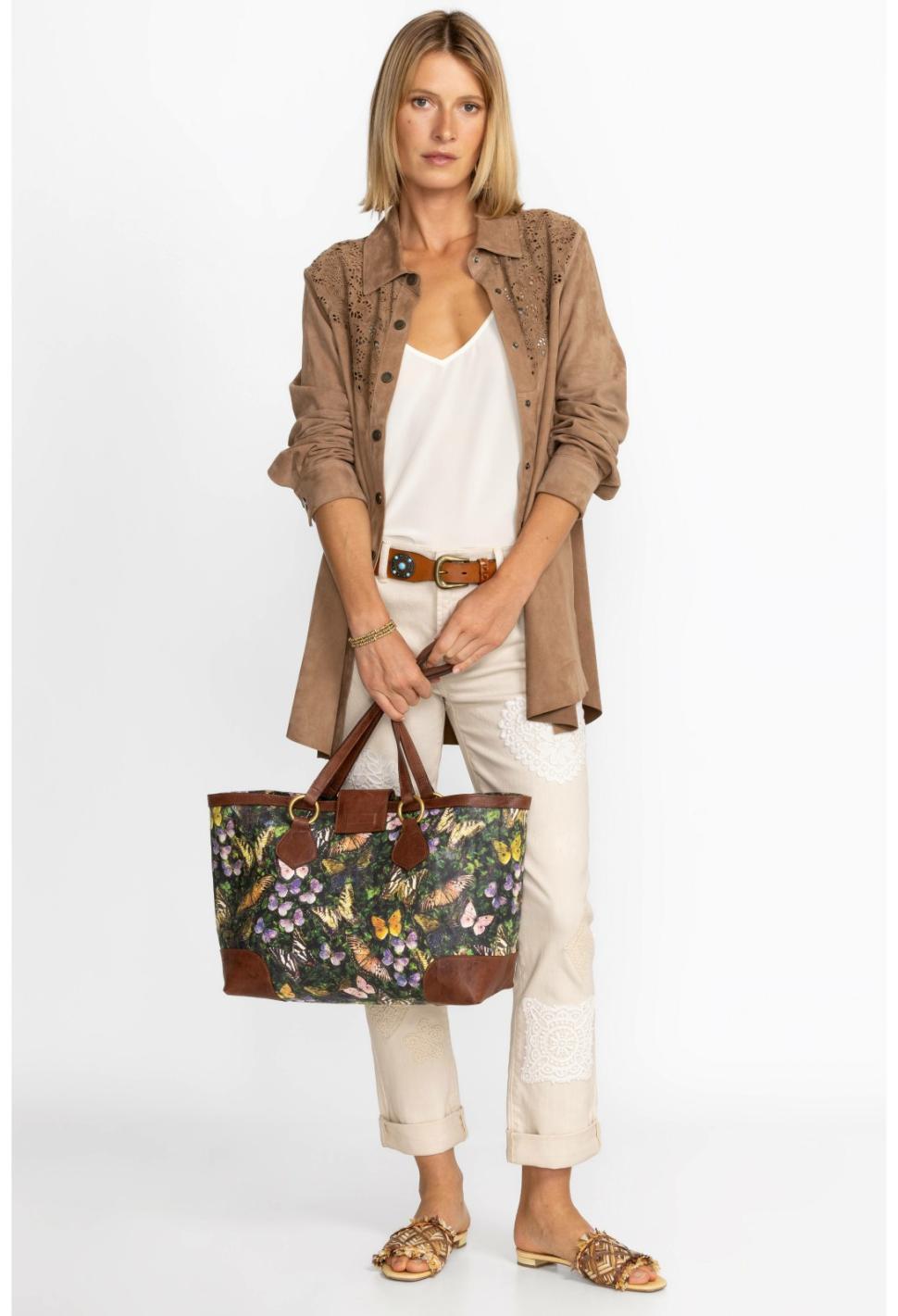 Women Handbags | Johnny Was Midnight Mariposa Italian Leather Tote Midnight Mariposa