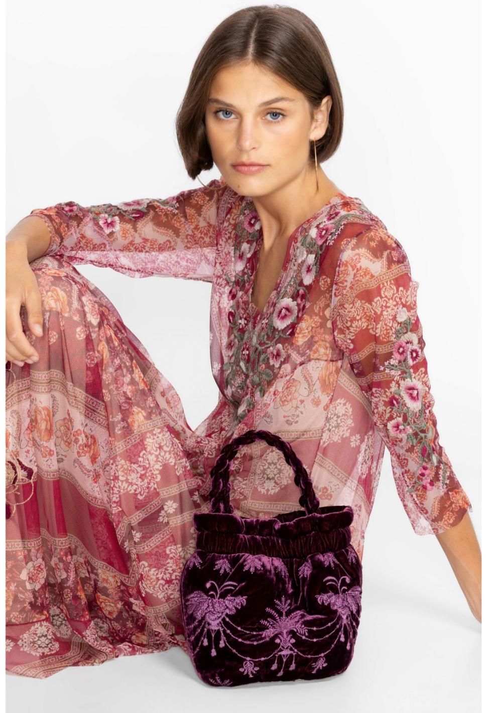 Women Handbags | Johnny Was Palmira Velvet Pouch Eggplant