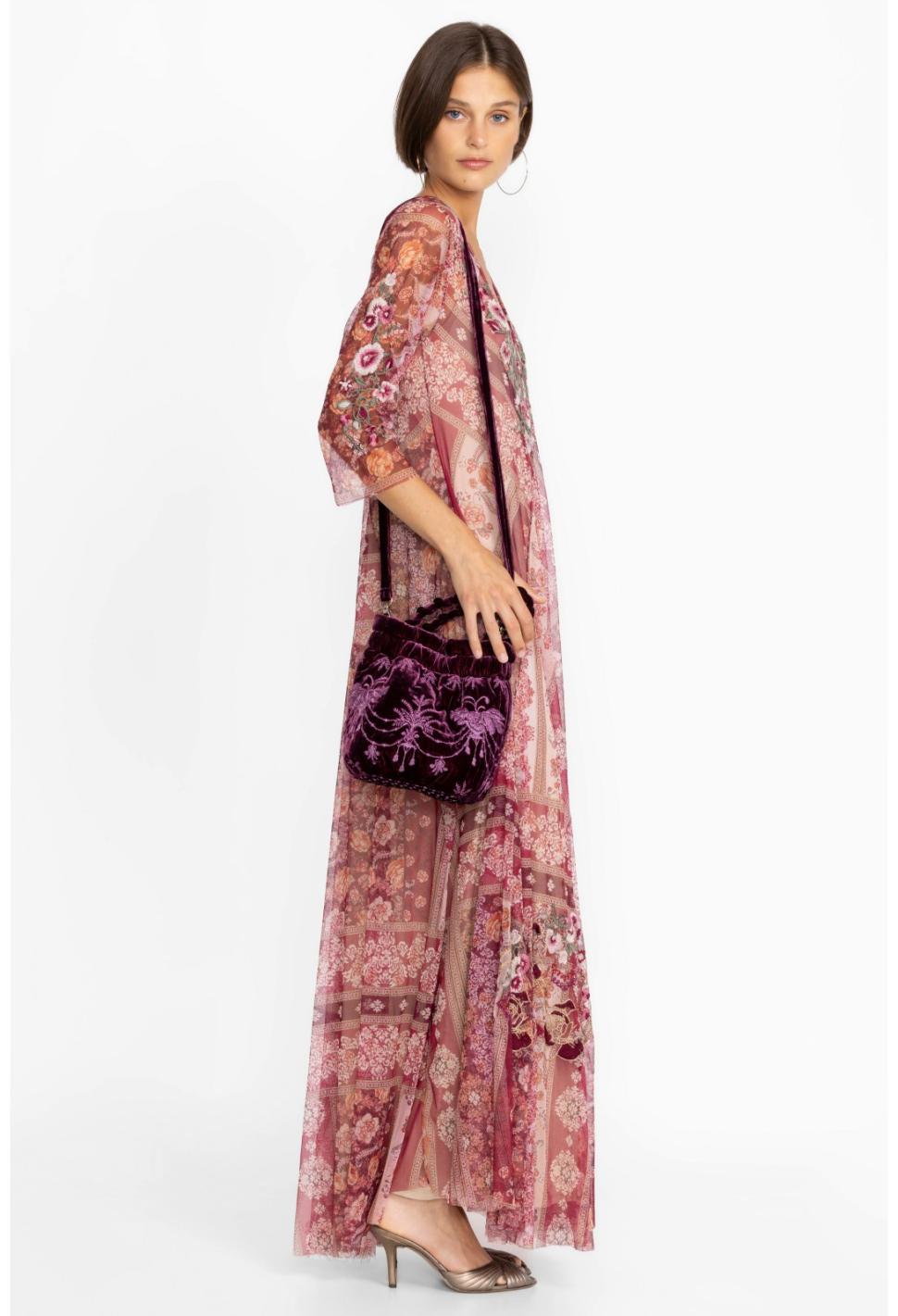 Women Handbags | Johnny Was Palmira Velvet Pouch Eggplant