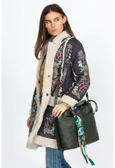 Women Handbags | Johnny Was Vanessa Italian Leather Shopper Forest