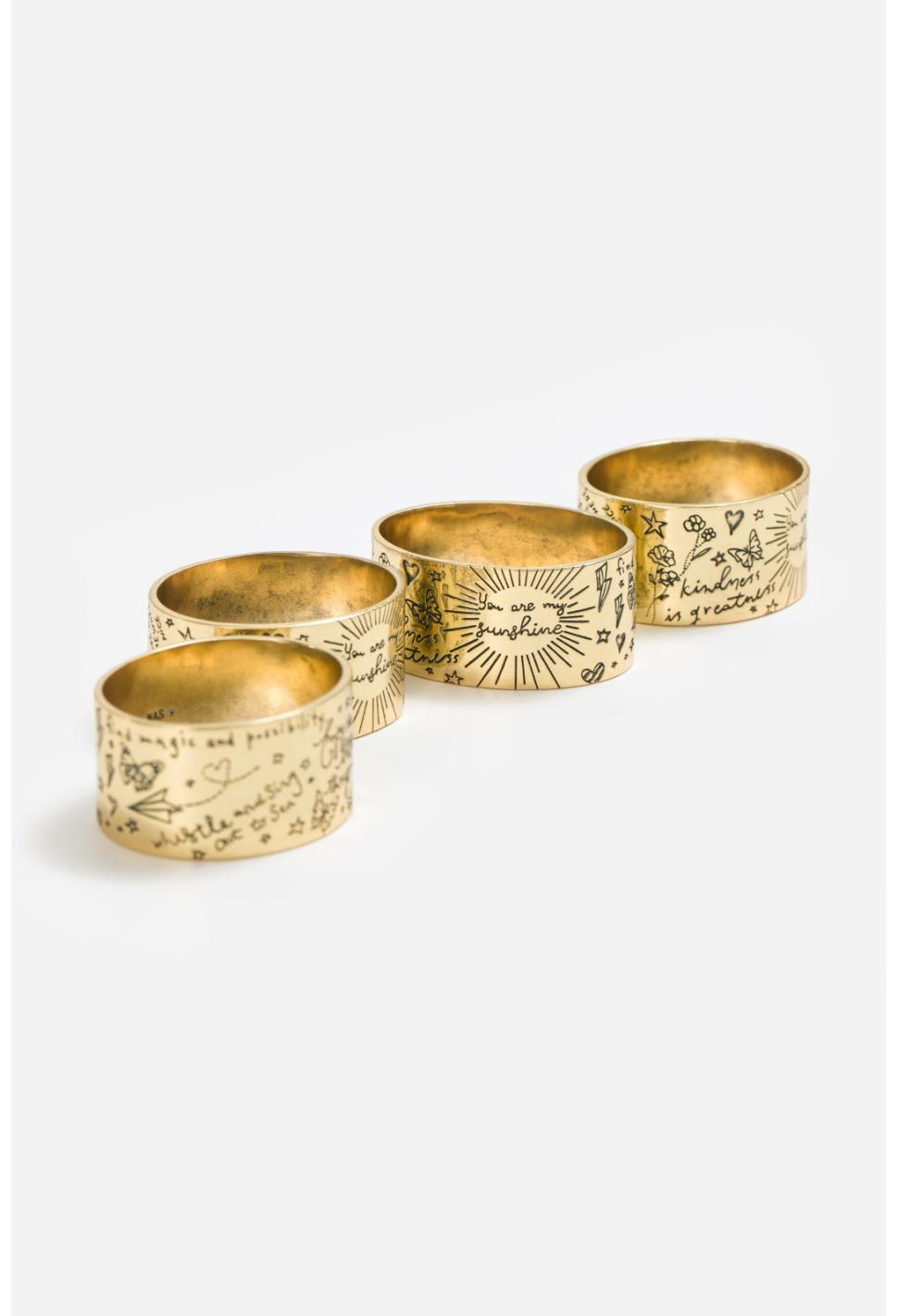 Women Home Accessories | Johnny Was Words Of Kindness Napkin Ring Set Gold