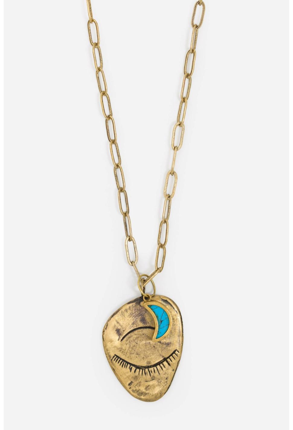 Women Jewelry | Johnny Was Evil Eye And Moon Charm Necklace Brass