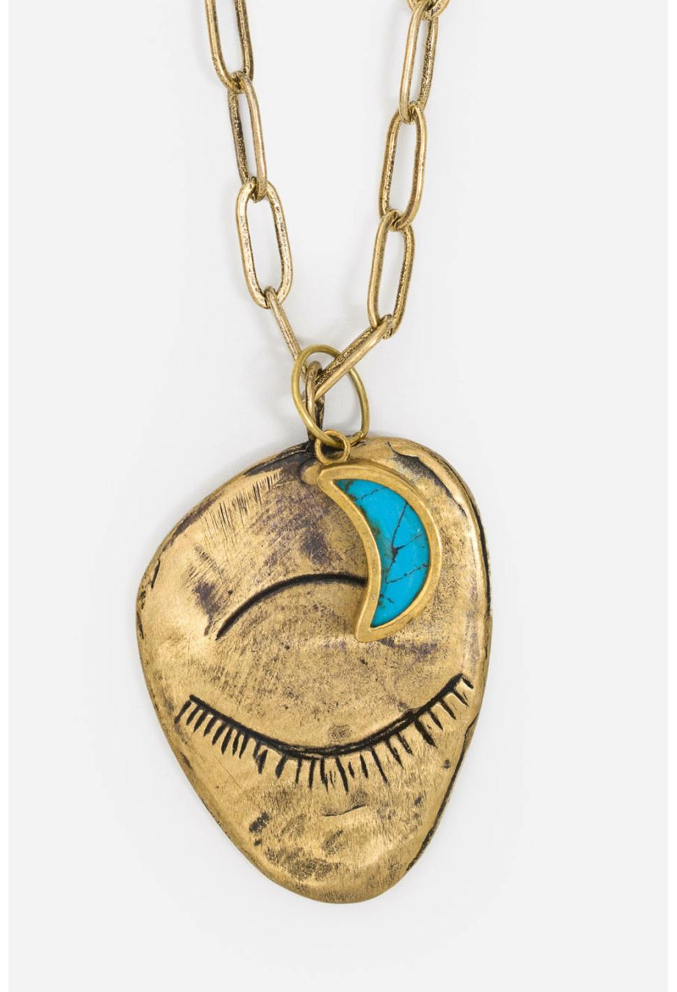 Women Jewelry | Johnny Was Evil Eye And Moon Charm Necklace Brass