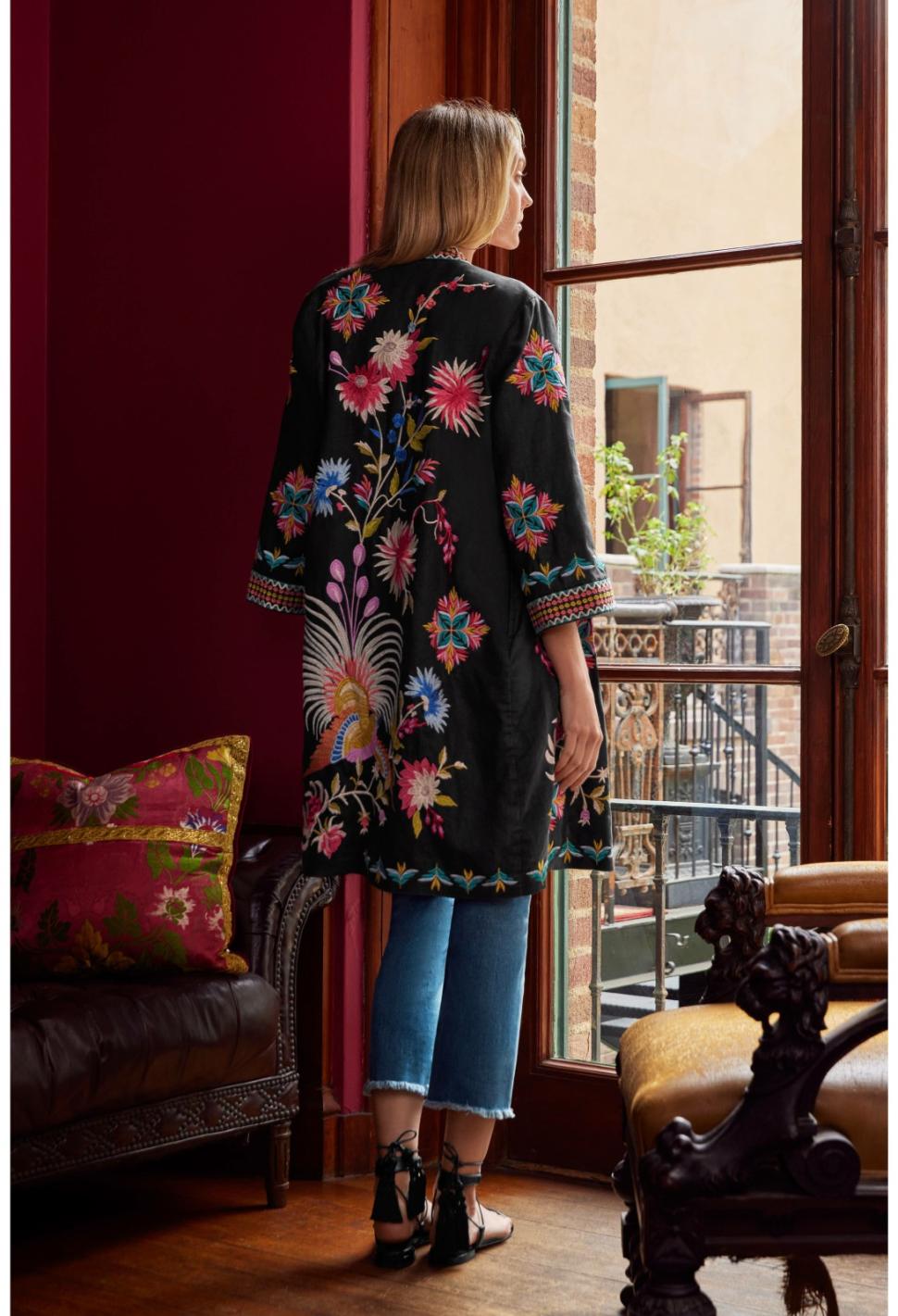 Women Kimonos | Johnny Was Julie Linen Kimono Coat Black