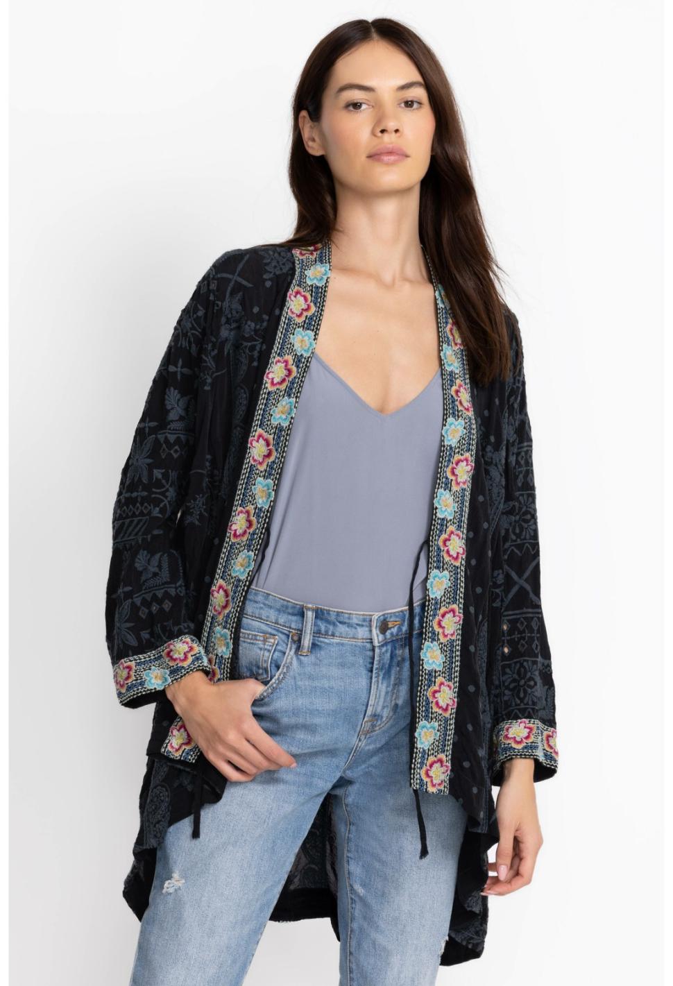 Women Kimonos | Johnny Was Lacy Shae Kimono Sanded Black