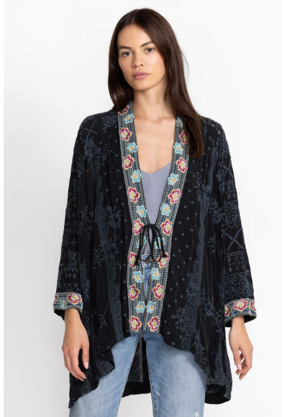 Women Kimonos | Johnny Was Lacy Shae Kimono Sanded Black