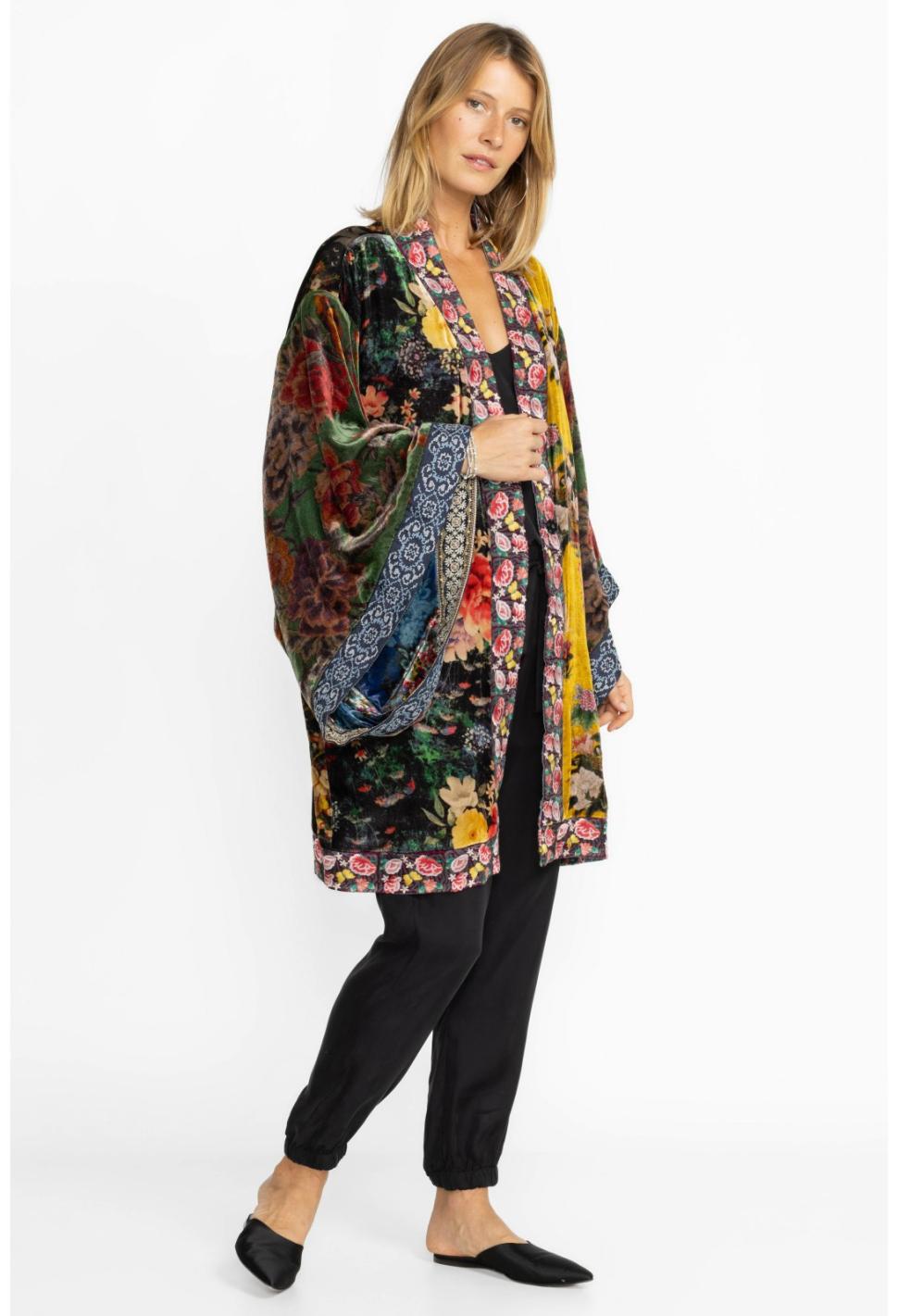 Women Kimonos | Johnny Was One Of A Kind Velvet Kimono- Black- Midi Multi