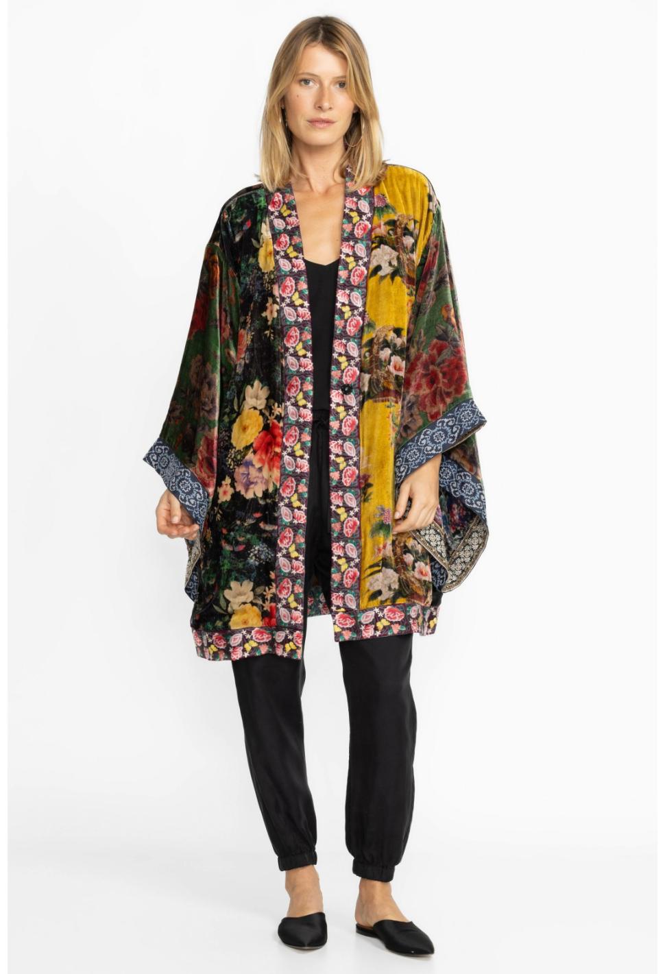 Women Kimonos | Johnny Was One Of A Kind Velvet Kimono- Black- Midi Multi