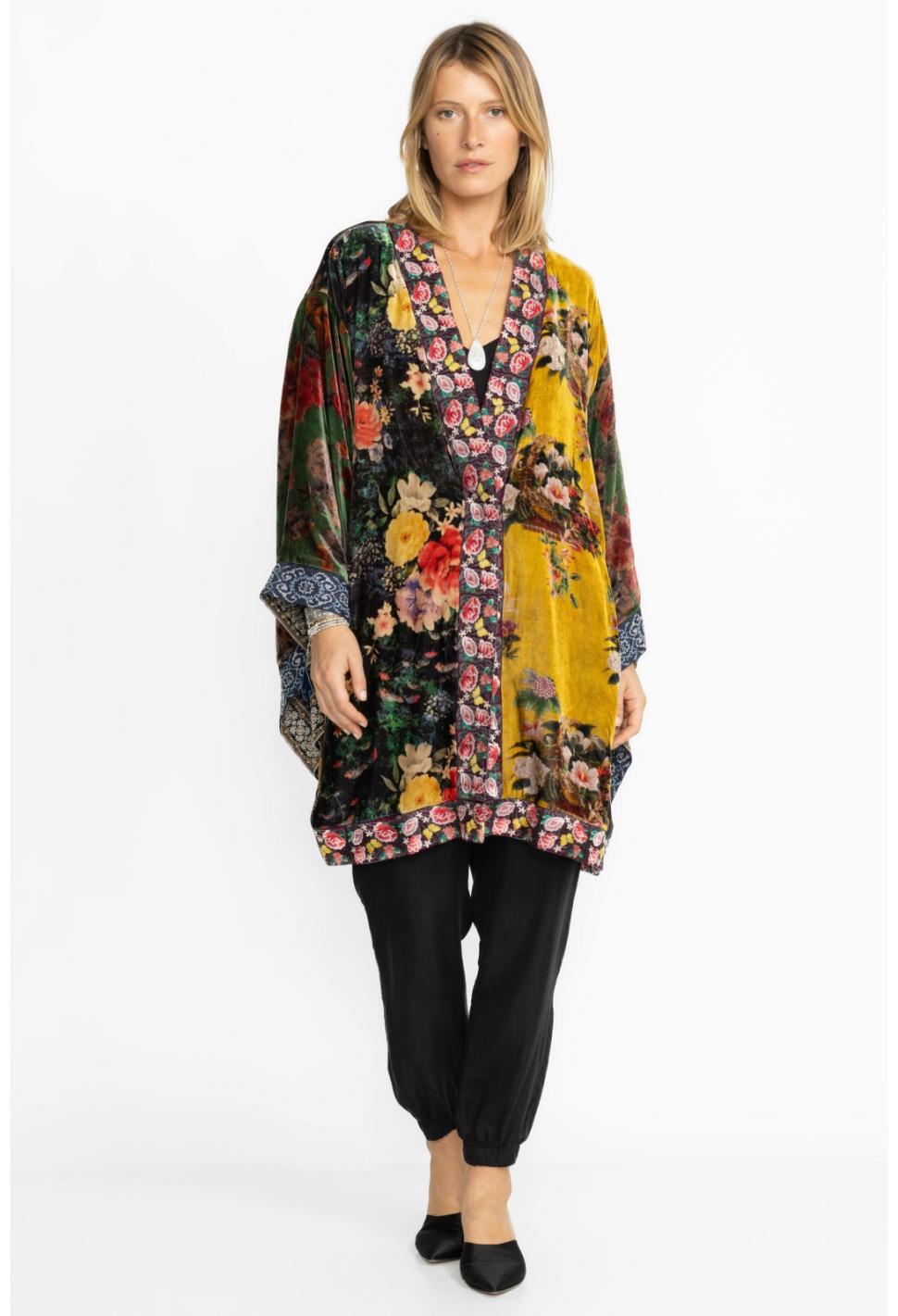 Women Kimonos | Johnny Was One Of A Kind Velvet Kimono- Black- Midi Multi