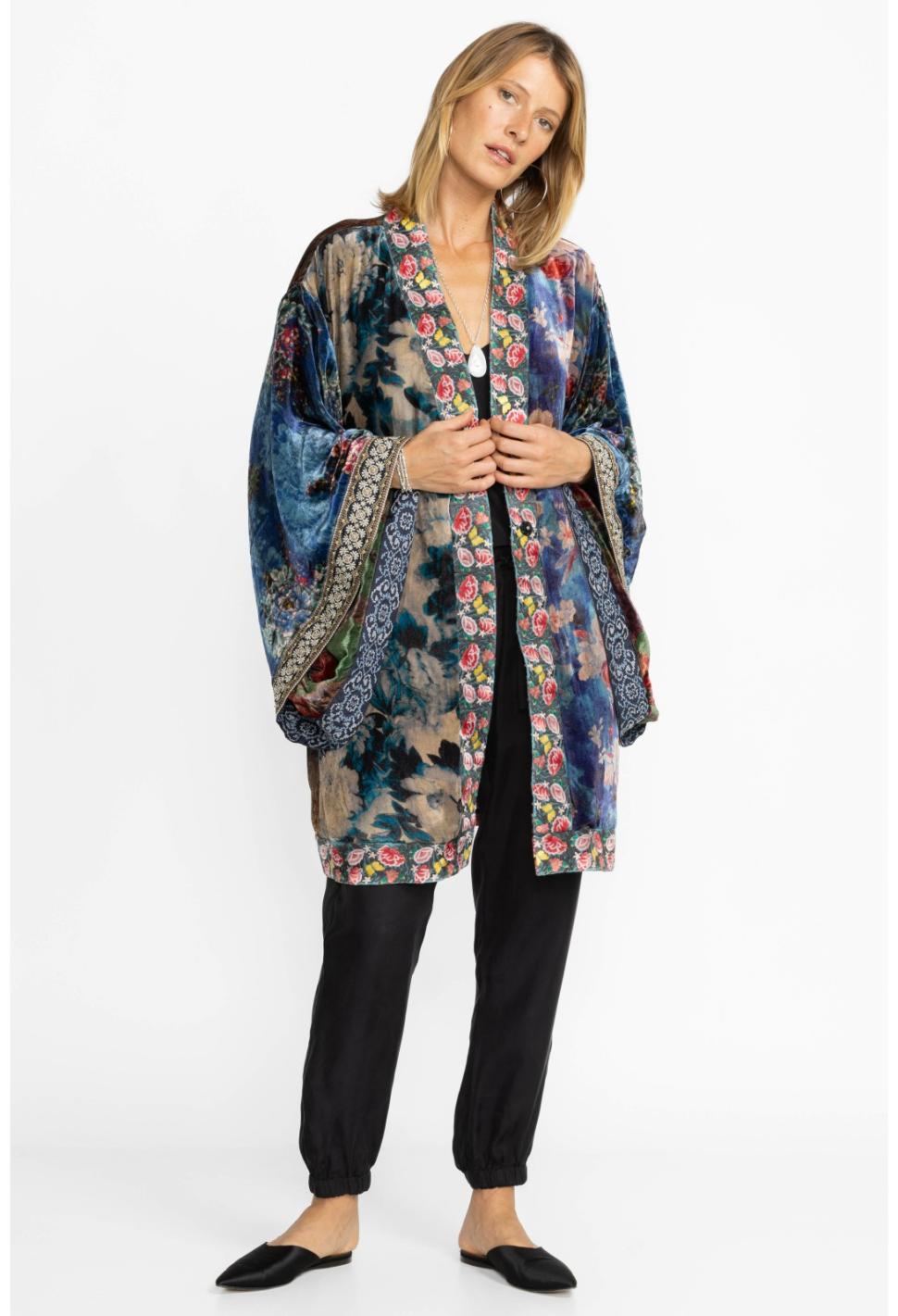 Women Kimonos | Johnny Was One Of A Kind Velvet Kimono- Black- Midi Multi