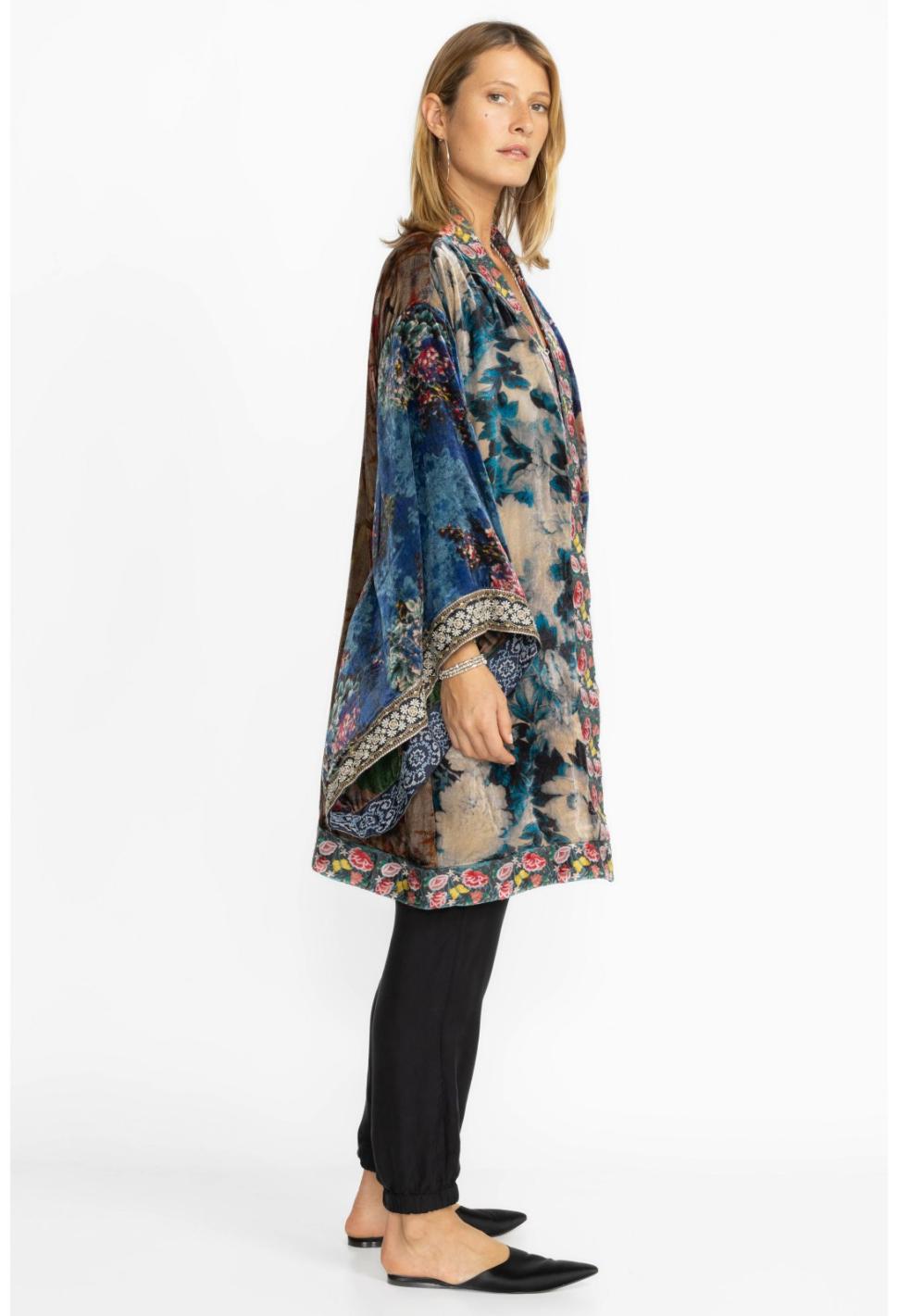 Women Kimonos | Johnny Was One Of A Kind Velvet Kimono- Black- Midi Multi