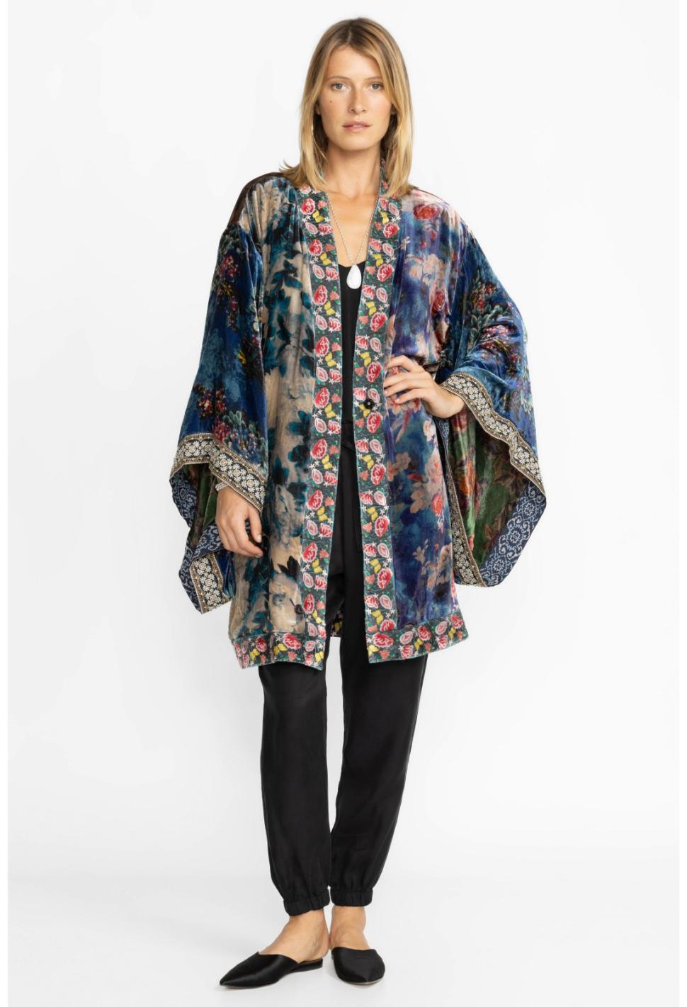 Women Kimonos | Johnny Was One Of A Kind Velvet Kimono- Black- Midi Multi