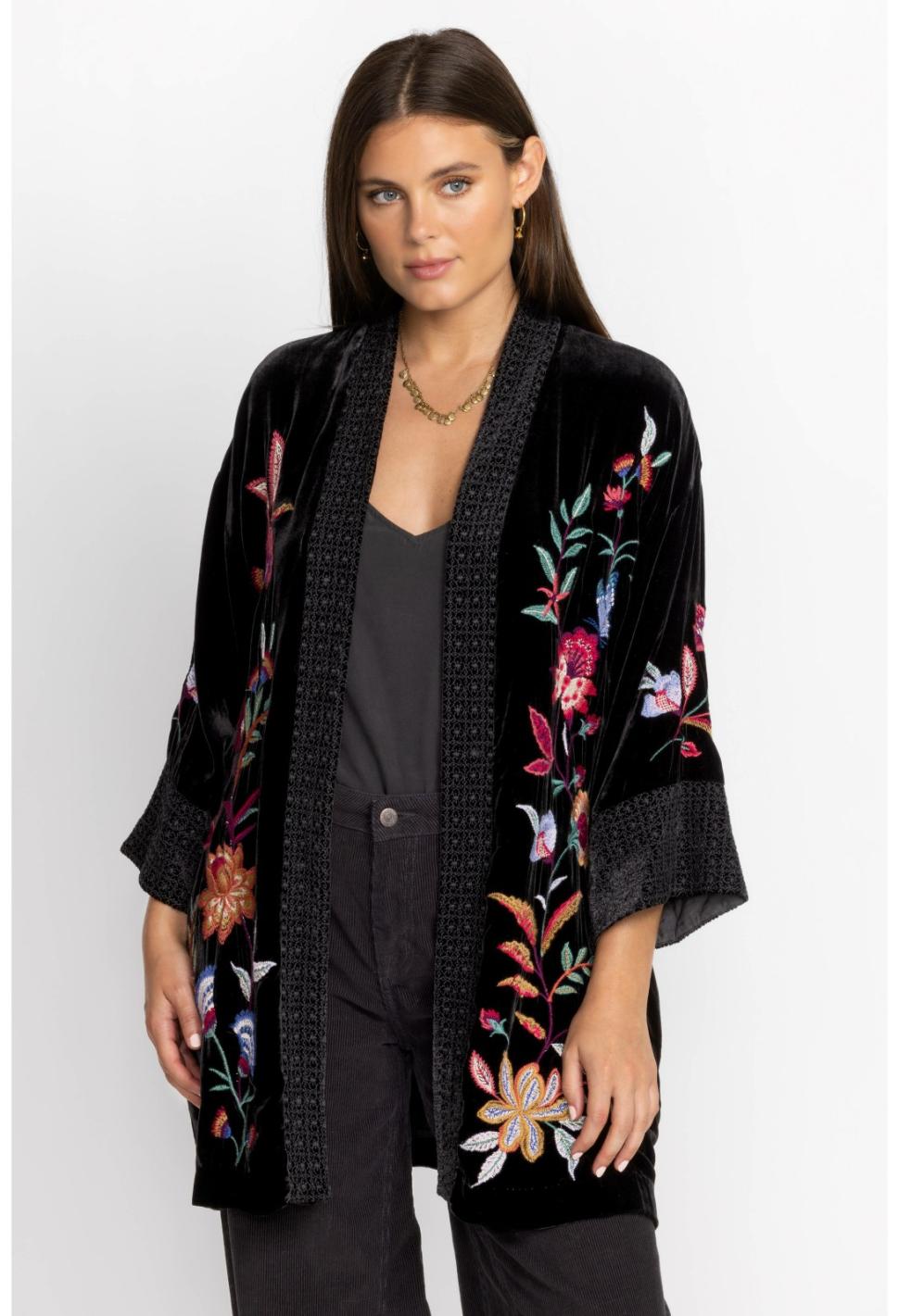 Women Kimonos | Johnny Was Sandra Wide Cuff Velvet Kimono Black