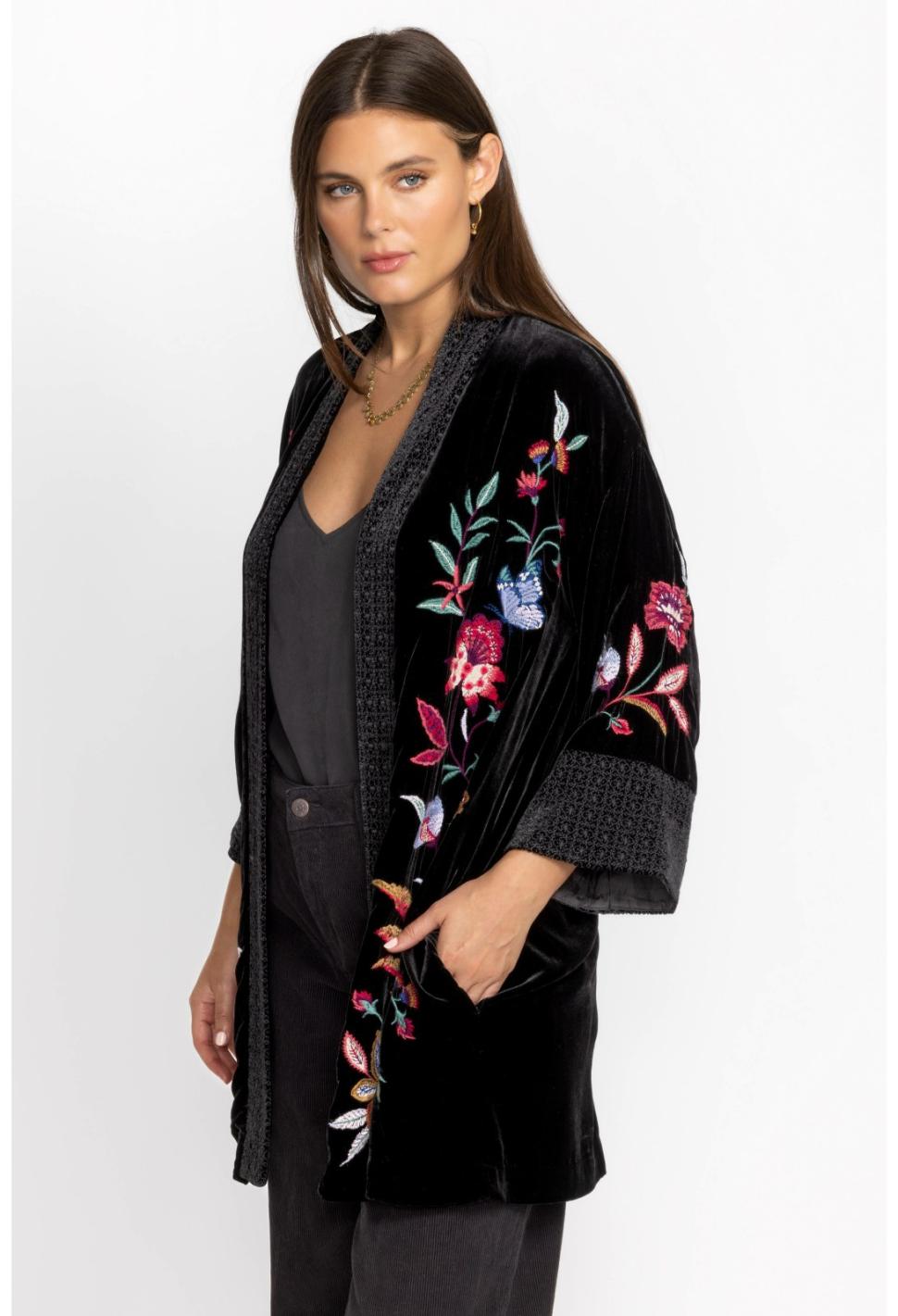 Women Kimonos | Johnny Was Sandra Wide Cuff Velvet Kimono Black