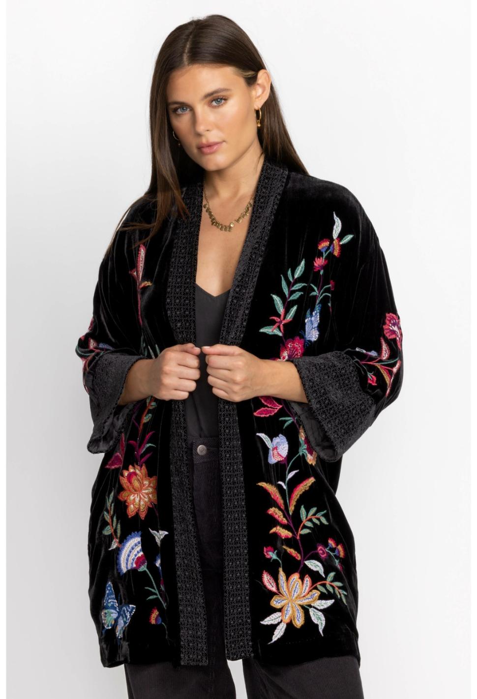 Women Kimonos | Johnny Was Sandra Wide Cuff Velvet Kimono Black