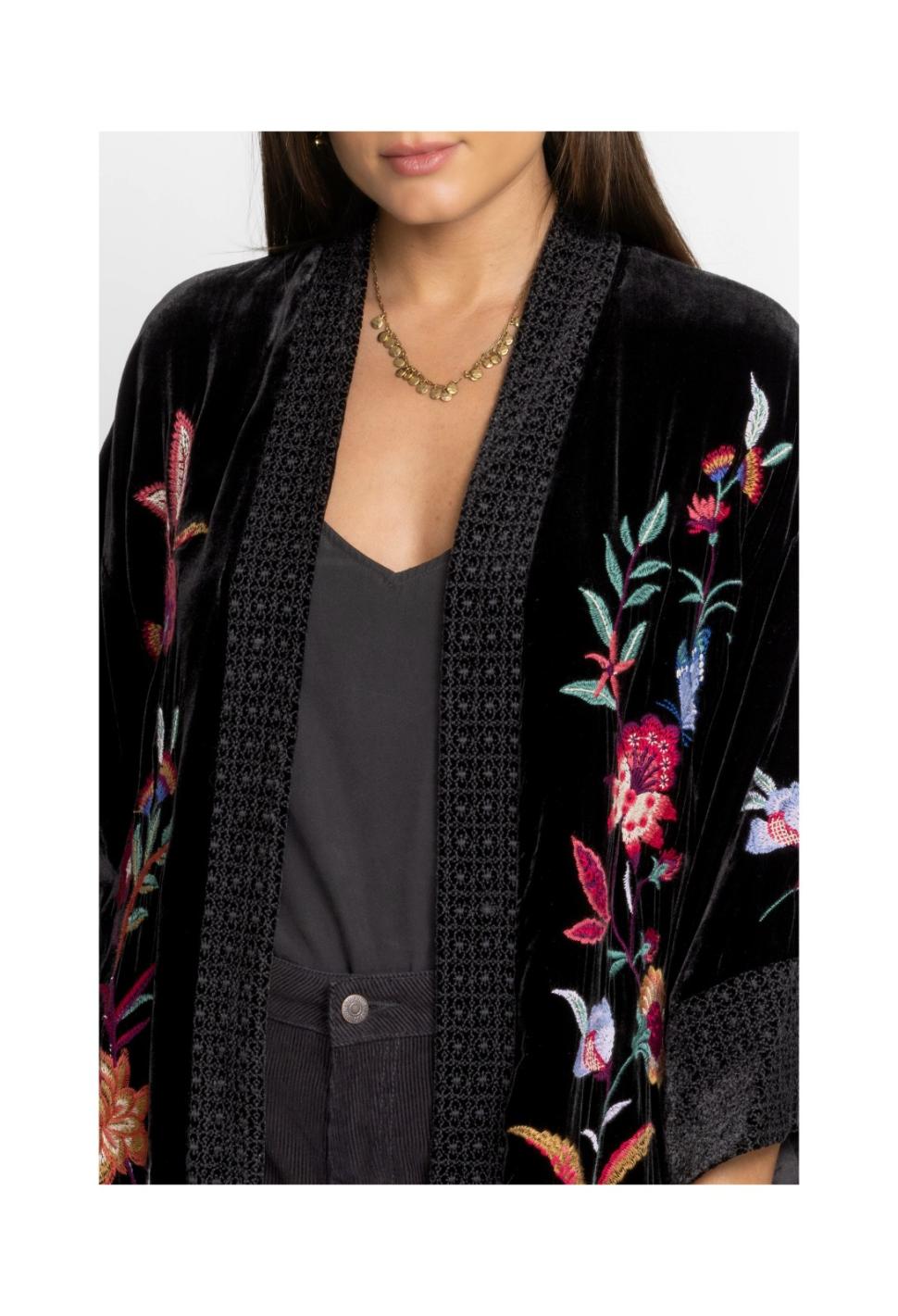 Women Kimonos | Johnny Was Sandra Wide Cuff Velvet Kimono Black