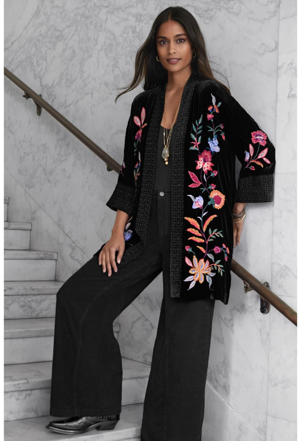 Women Kimonos | Johnny Was Sandra Wide Cuff Velvet Kimono Black