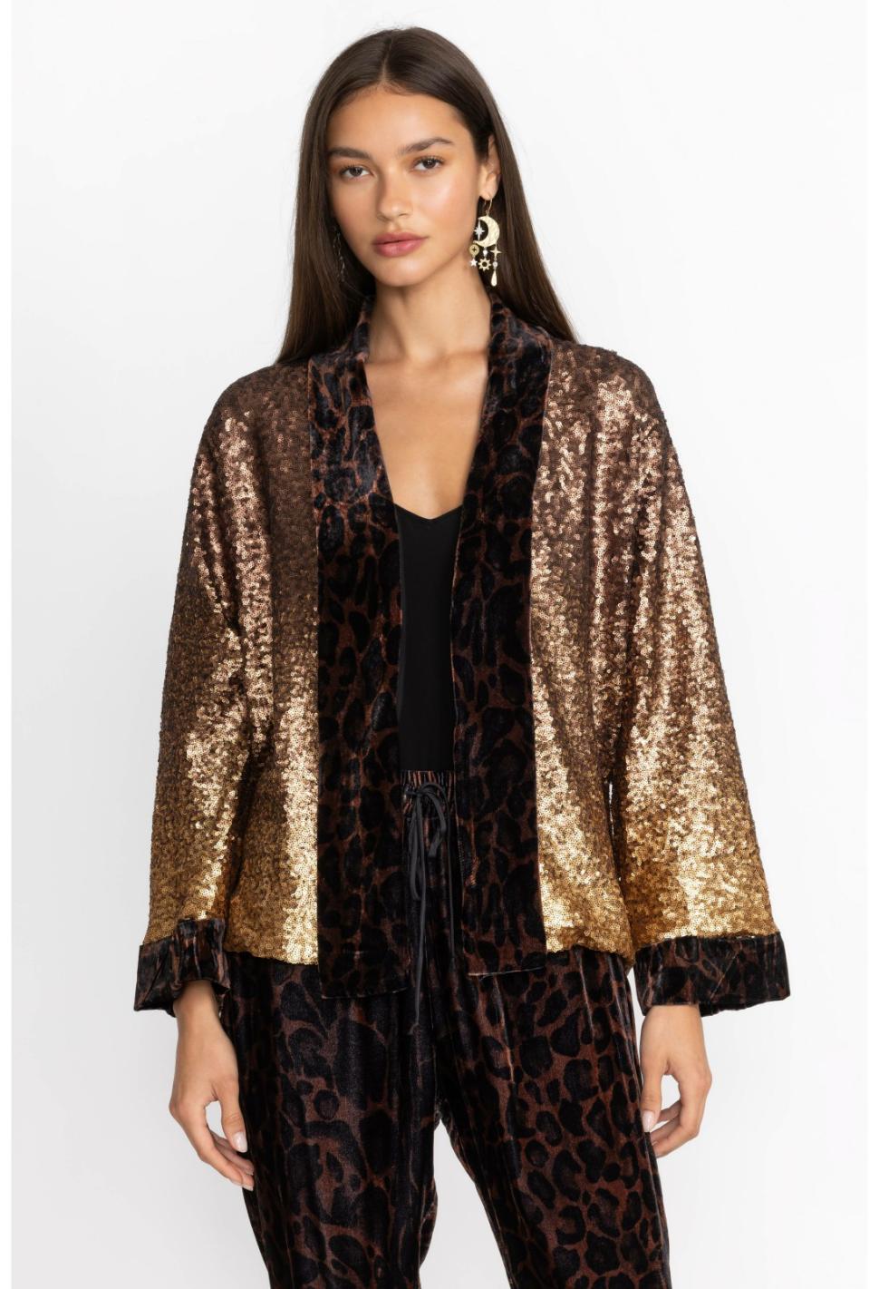 Women Kimonos | Johnny Was Sequin Gold Plaza Kimono Gold