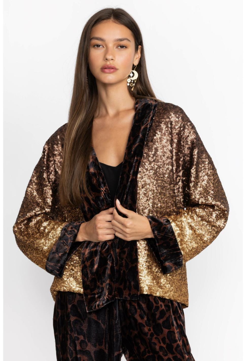 Women Kimonos | Johnny Was Sequin Gold Plaza Kimono Gold